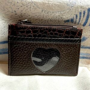 Brighton Mini Coin Purse Wallet Dark Brown Leather Zipper & ID Slots